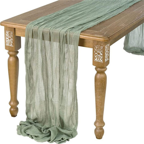 2X Table Runner Boho Gauze Cloth Table Runner Rustic Sheer Runner for Wedding Baby Shower Table Decorations 90X400cm 2
