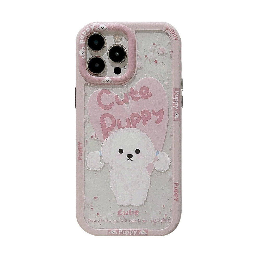 Cute Cartoon Puppy Shockproof Silicone Case For Iphone 13 With Duallayer And Camera Protection Pink 9330225012610