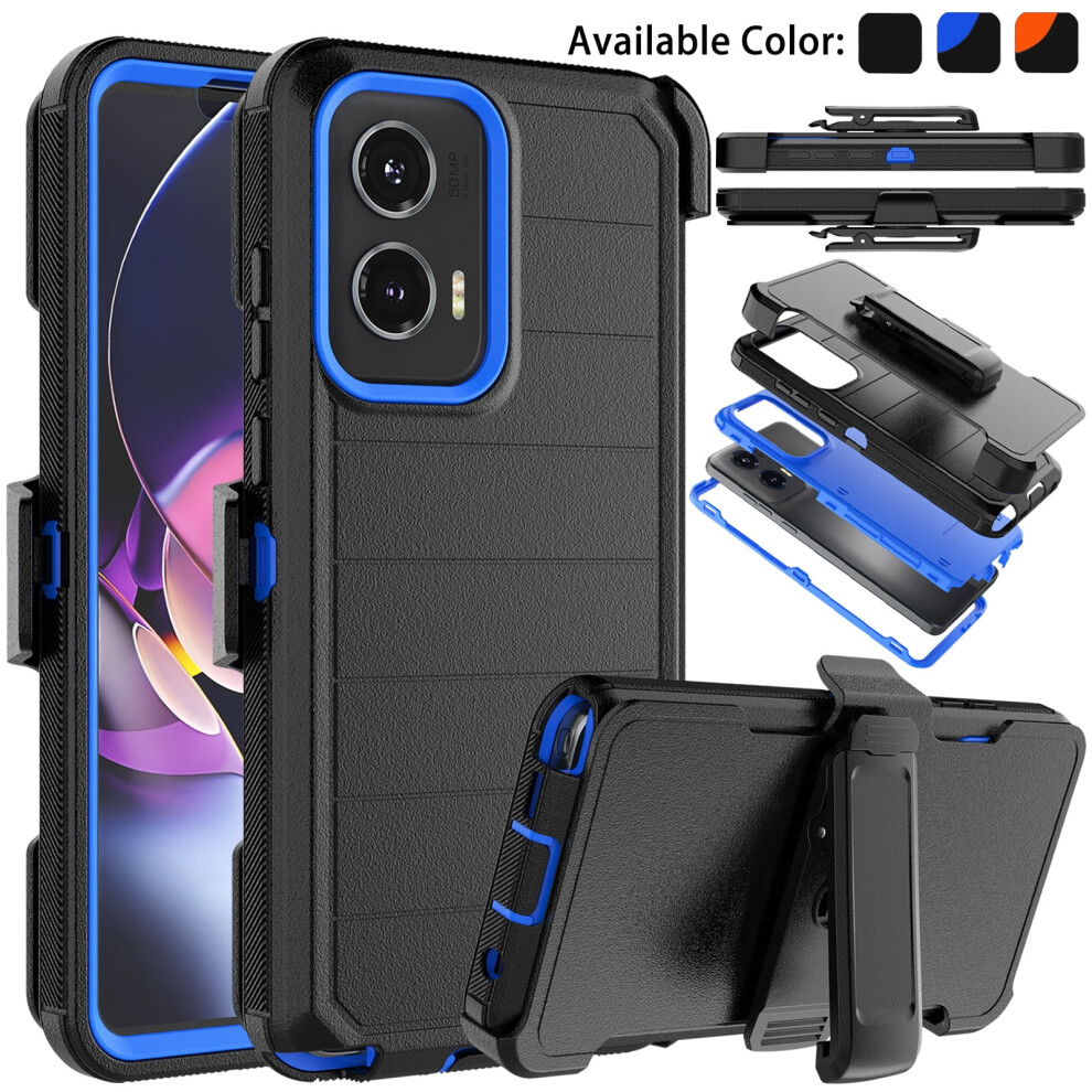 Motorola Moto G Stylus 5G 2024 Case With Built-In Screen Protector, Holster Belt Clip, Shockproof Rugged Kickstand Cover Â Black/Blue 9365509577264
