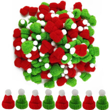 40PCS Mini Christmas Knit Hats Craft Knitting Hats Doll Craft Hat Christmas Tree Ornaments Hats for DIY Hair Accessories Crafts (Red and Green)