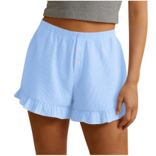 Gerippte Lounge-Shorts für Damen, ideal zum Schlafen, aus weichem, dehnbarem Nylon-Spandex-Material, zum Hineinschlüpfen, elastischer Bund,
