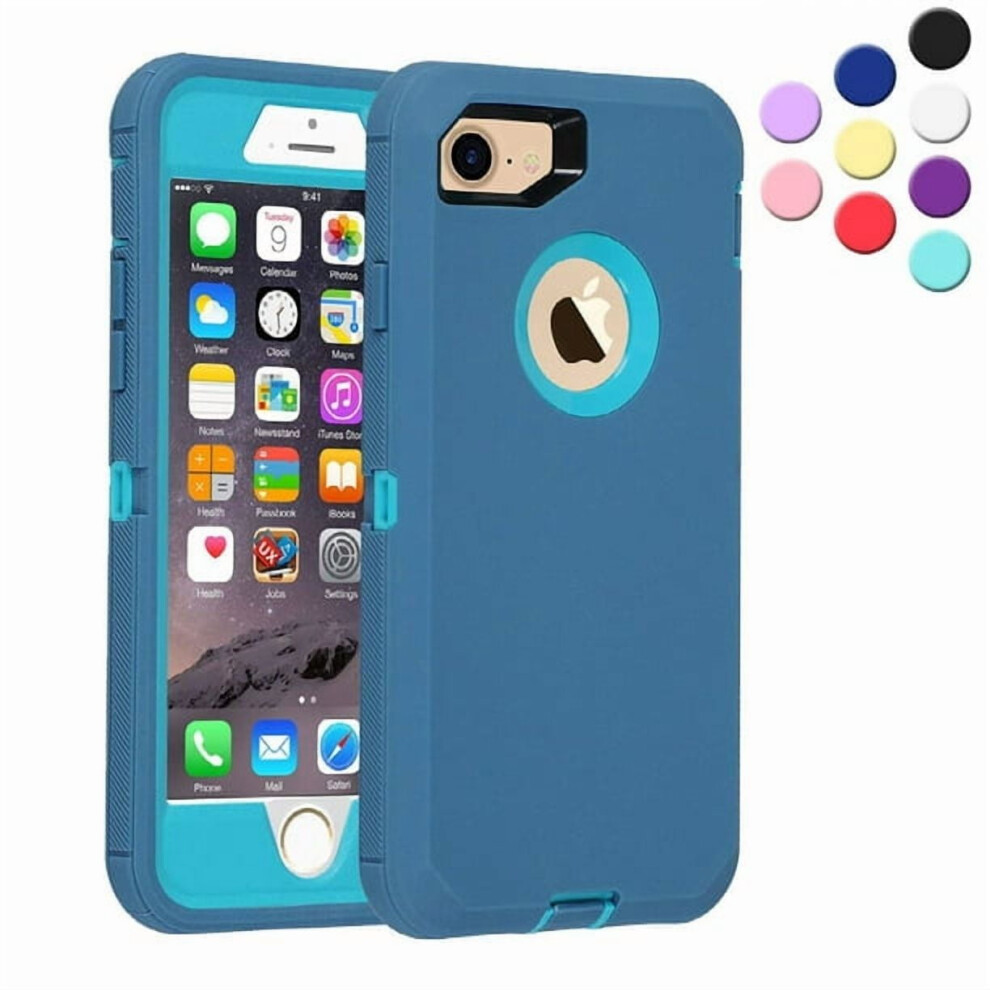 Heavy Duty Shockproof Case For Iphone Se/8/7 Â 3-Layer Rubber, Shatter Resistant, Tough Armour, Teal Blue 9365509579312