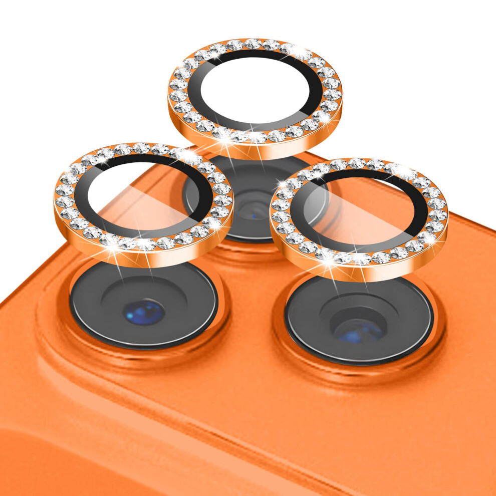 Camera Lens Cover With 9H Tempered Glass, Diamond Glitter Protector For Iphone 17 Pro Max Orange 9330225012979