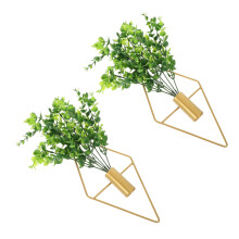Set of 2 Geometric Wall Hanging Planters with Rustic Cast Iron Frame and Faux Eucalyptus Plants