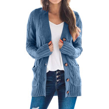 Gilet long oversize noir et bleu pour femme, couleur unie, col rond, manches longues, convient Ă toutes les tailles