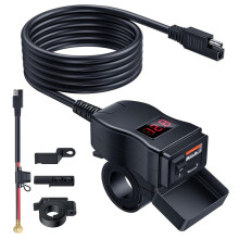 Motorcykel-USB-Laddare, Dual USB Type C PD & Quick Charge 3.0 Motorcykeltelefonladdare med Voltmätare och På/Av-Brytare
