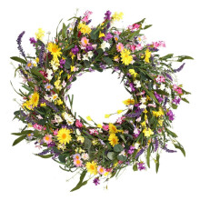 Wooden Welcome Plaque & 15" Artificial Summer Wreath with Lavender Garland – Farmhouse Spring/Easter Decor