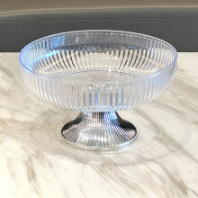 Plastik transparent frugtbakke, højbenet opbevaring til snacks og nødder, klar grågrøn, 23 x 23 x 14 cm, skridsikker og rummelig