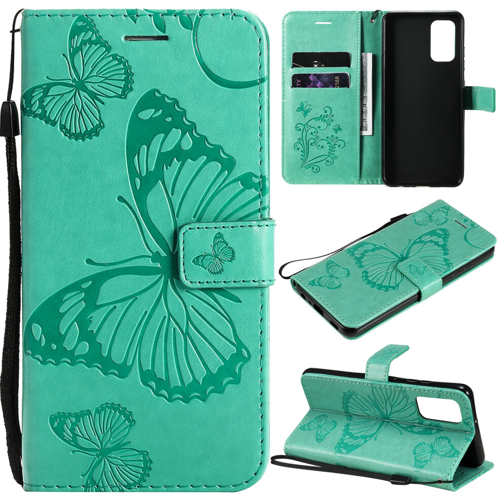 Galaxy A32 5G Wallet Case Â Embossed Butterfly Pu Leather Folio With Card Holder, Hand Strap & Stand, Green 9365509577943