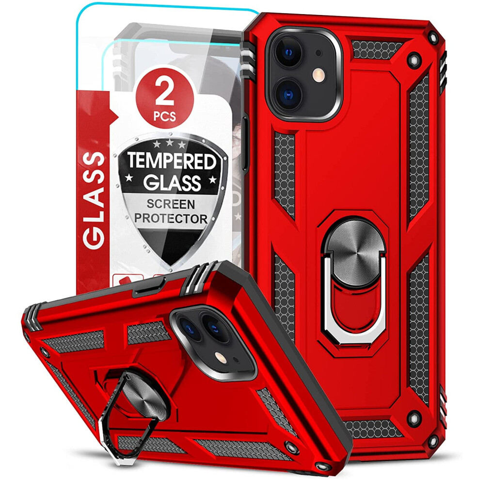 3-In-1 Heavy Duty Case Bundle For Compatible With Apple Compatible With Iphone 11 Â Dual Layer, Built-In Kickstand & 2 Screen Protectors, Red 9365509580561