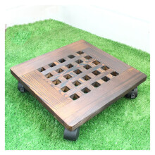 Rolling Wooden Plant Stand with Wheels, 360 Rotating Base, Indoor Outdoor Square Planter Caddy (S)