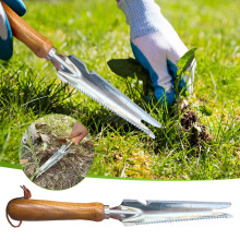 Weeding Tool 2 Pack Stainless Steel 5in1 Garden Weed Remover with Ergonomic Wooden Handle