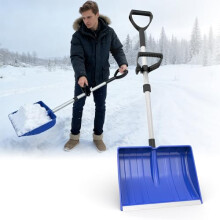 48 Inch Driveway Snow Shovel with Ergonomic Double Handle, Lightweight Plastic Blade for Sidewalk and Car