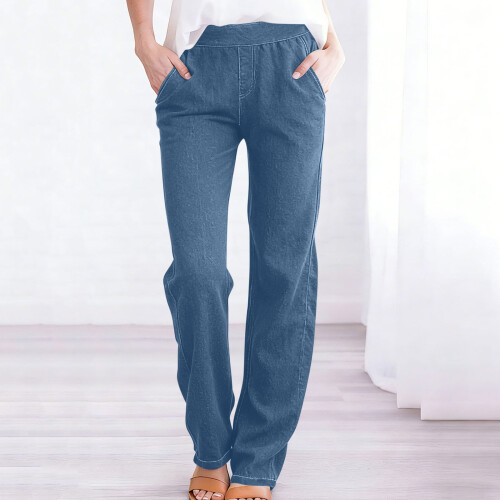 Women's Elastic Waist Pull-On Pants Blue Cotton Blend Size M 1