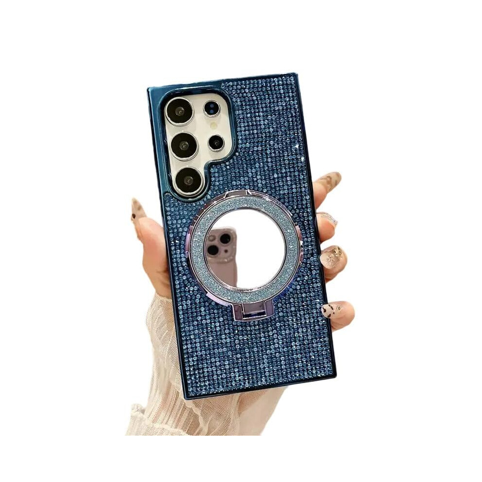 Case For Samsung Galaxy S22 Ultra Magsafe Compatible Glitter Mirror Shockproof Silicone With Stand Blue 9330225013297