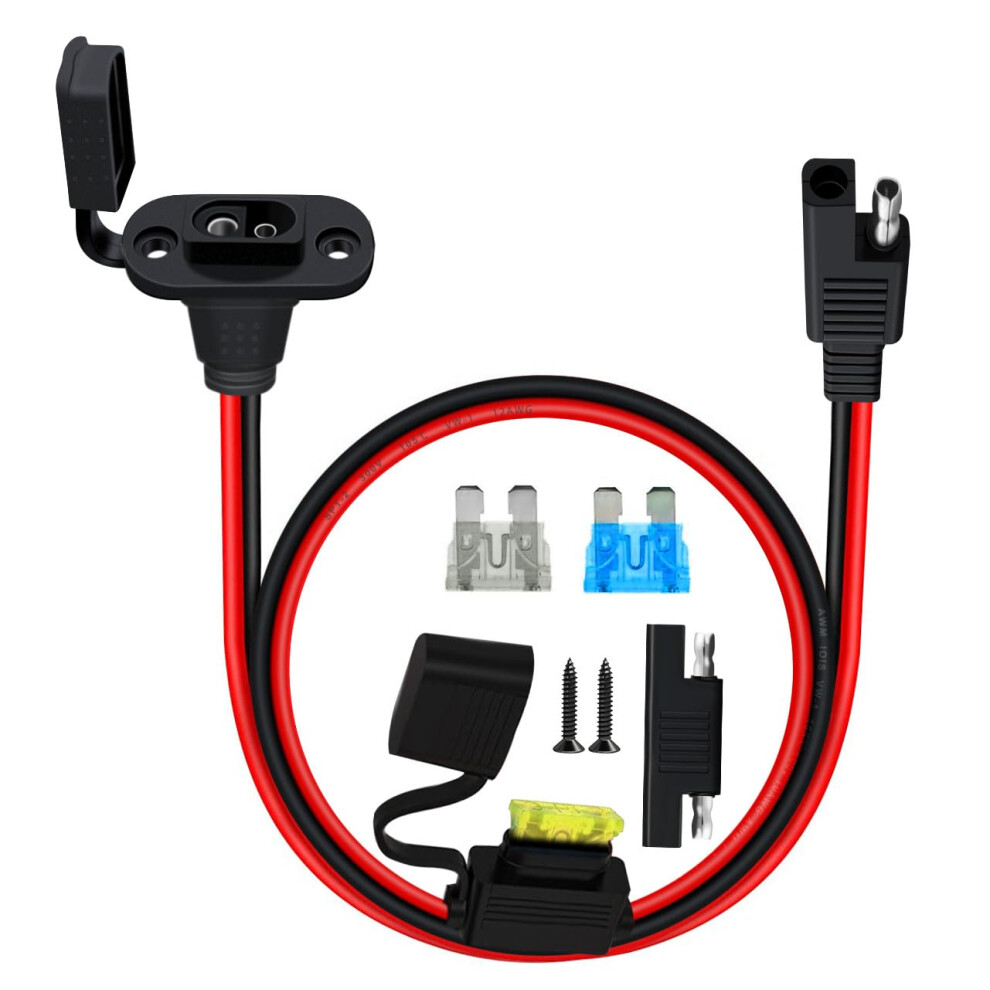 Sae Power Socket Sidewall Port With Fuse Dust Cover And 6.5Ft 12Awg Cable For Solar Automotive 9092120762563