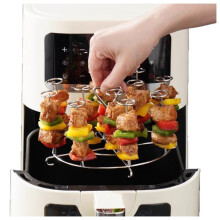 Round Air Fryer Grill and Skewer Rack for Kabobs Indoor Grilling Easy Cleanup Secure Hold