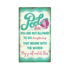 Vintage Metal Swimming Pool Safety Sign – Funny Pool Rules Wall Art for Indoor and Outdoor Decor