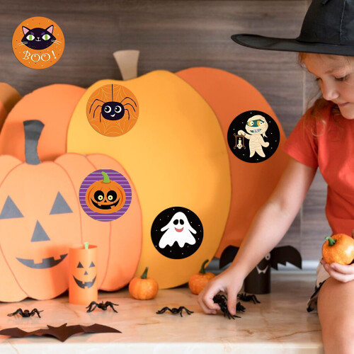 500 τεμάχια αυτοκόλλητα Halloween 1" για παιδιά – Στρογγυλό ρολό για σακούλες 2