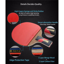 5X Huieson Super Powerful Pong Racket Bat,6 Star Table Tennis Racket Sticky Pimples(Penhold-Hands Grip)