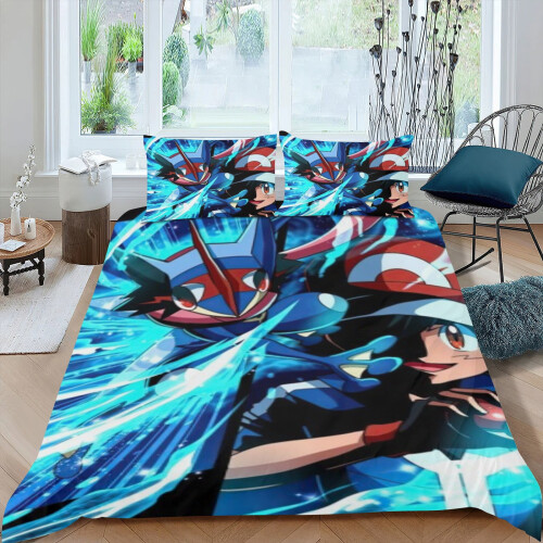 Σετ σεντονιών 3 τεμαχίων με θέμα Greninja (53x79in), απαλά και φιλικά προς το δέρμα, 1