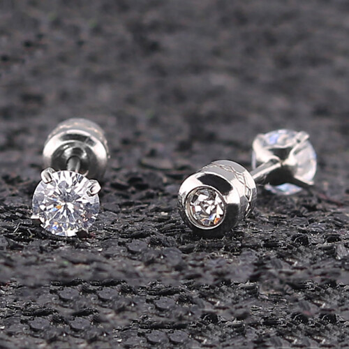 Opolski Rhinestone Stud Earrings Titanium Steel Round Cubic 2