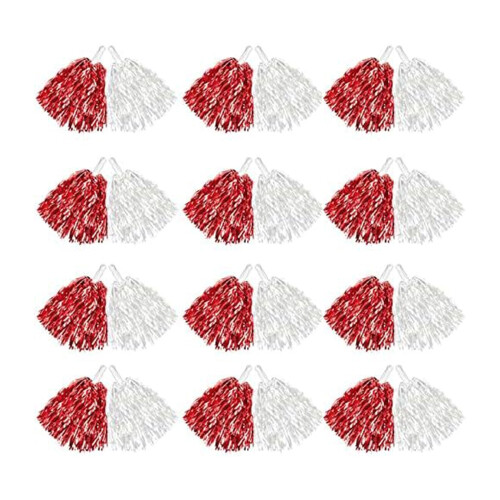 Handheld Cheerleader Pompoms with Mini Handle for-white red