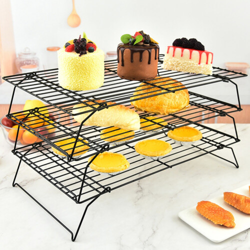 Baking Tools Three-Layer Folding Cake Cooling Rack Bread Drying Rack Biscuit Rack Iron Non-Stick Kitchen Storage Rack 2
