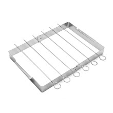 BBQ Skewer Rack with 6 Stainless Steel Grill Skewers, Foldable Rotating Shish Kebab Set for Outdoor Grill