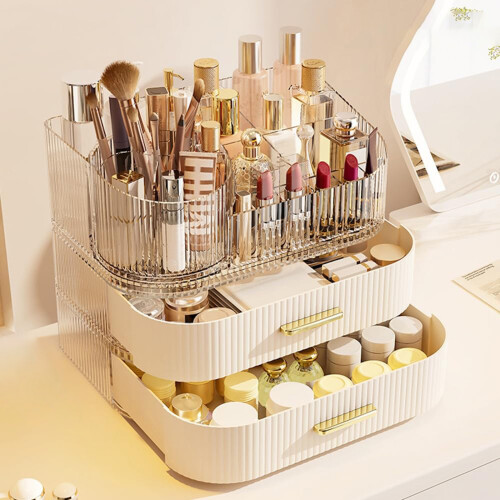 Waterproof Plastic Cosmetic-cream white Top 2 drawers 2