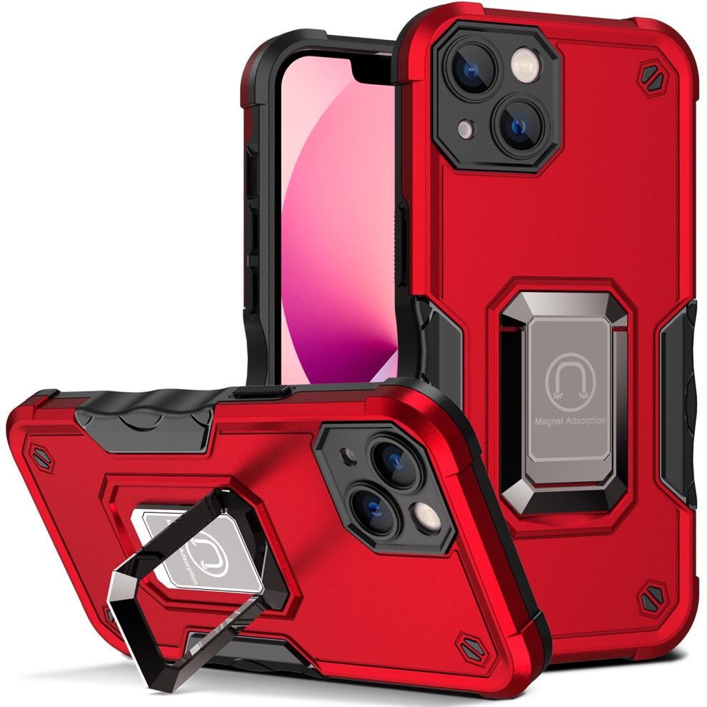 Iphone 13 Case With Kickstand, Camera Protection & Magnetic Car Mount Â Military Grade Cover Red 9365509581230