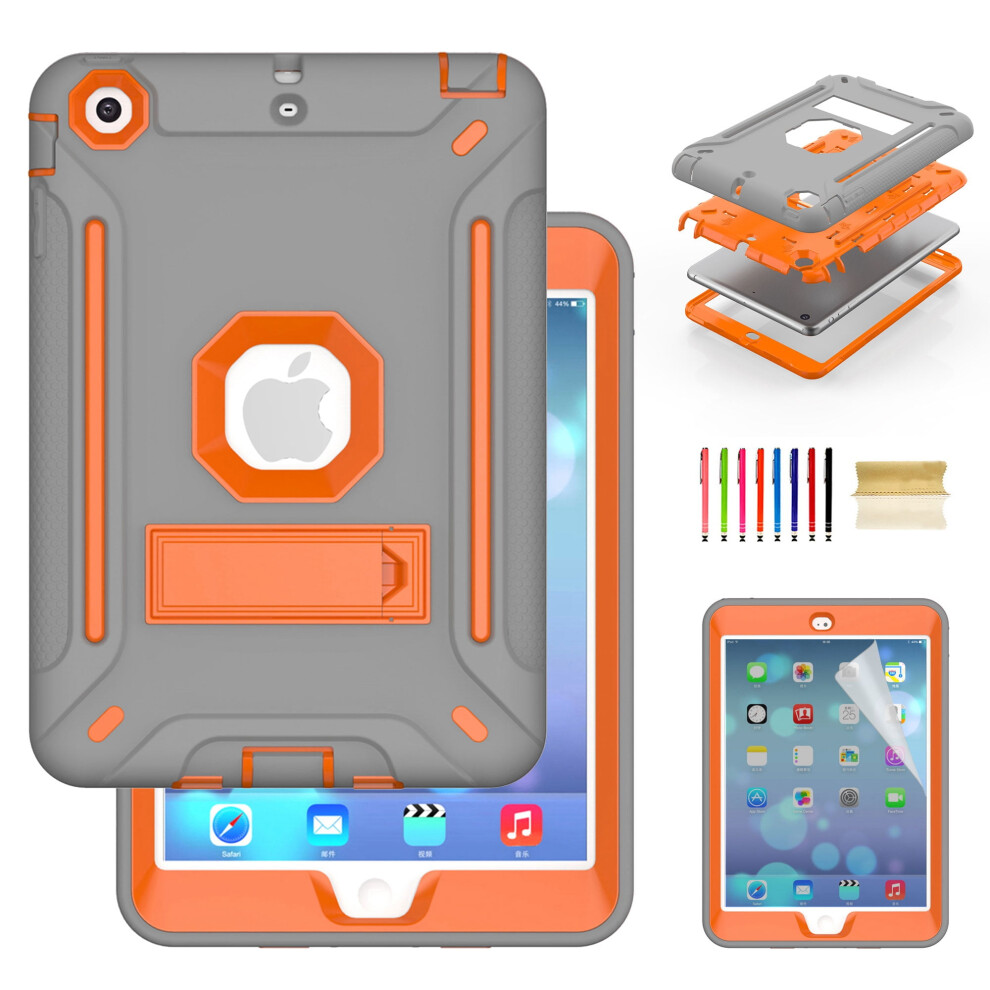 Compatible With Ipad Mini Case W/ Screen Protector Â 3-Layer Shockproof Kickstand Case For Mini 2/3/Retina, Gray/Orange 9365509582060