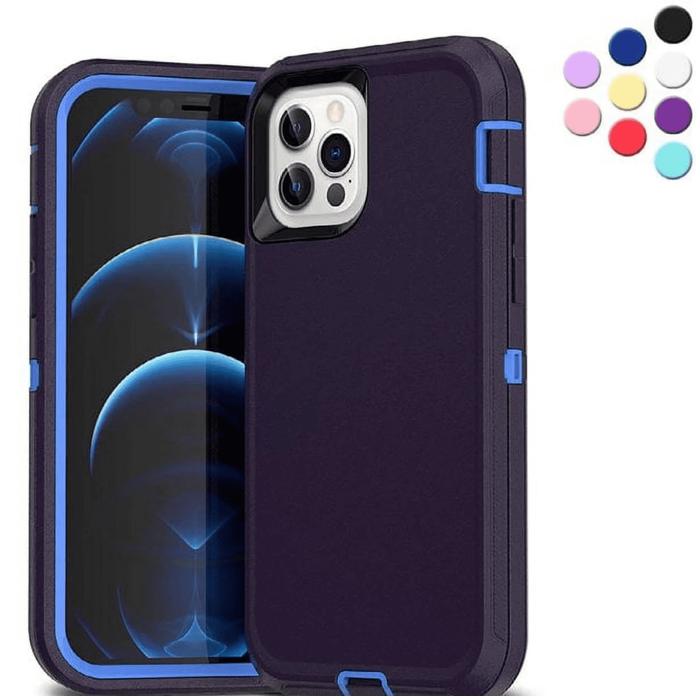 Heavy Duty Case Designed For Compatible With Iphone 12 Shockproof Triple Layer Rugged Case (Blue) Blue 9365509582107