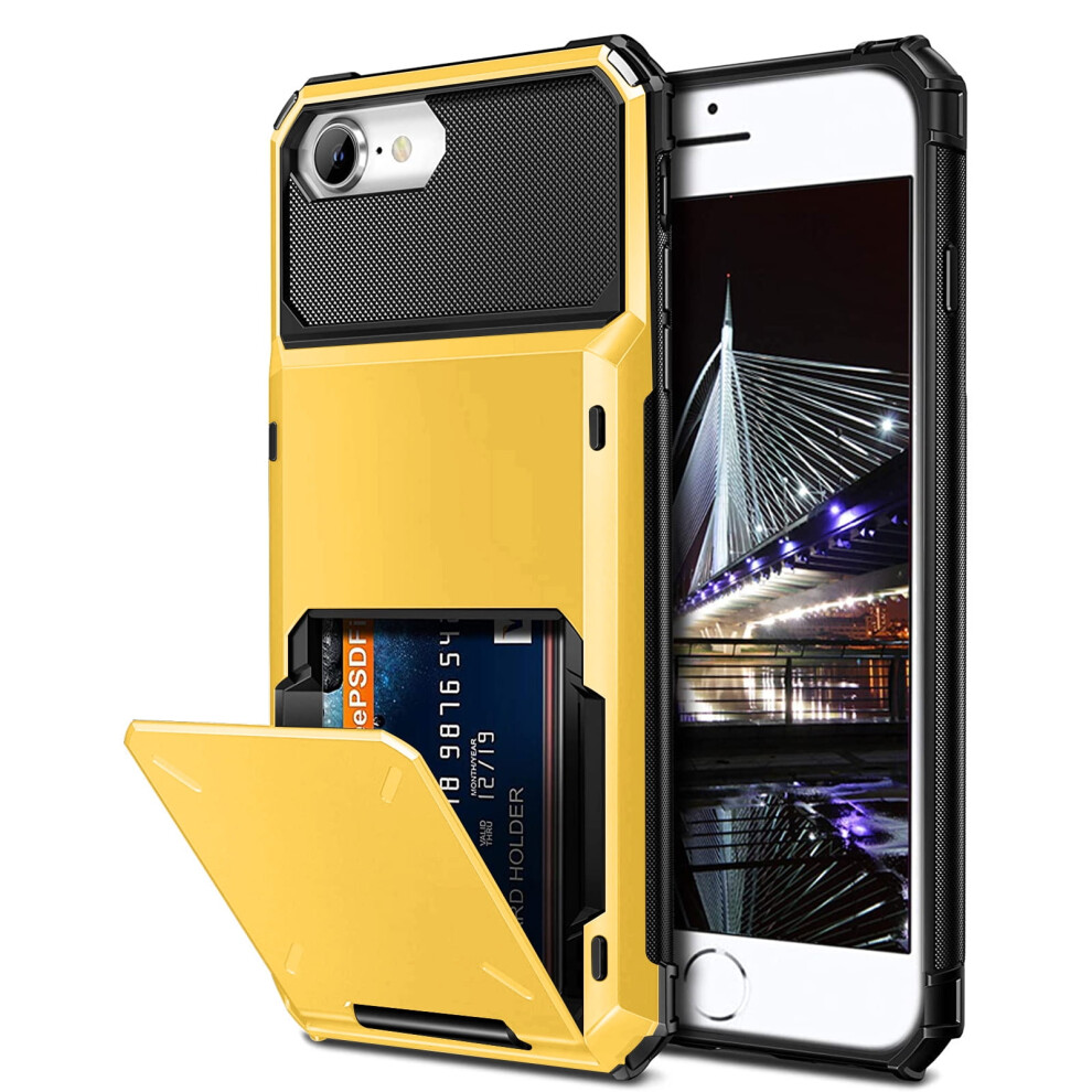 Wallet Case Compatible With Iphone Se 2022/2020, 7, 8 Â Dual-Layer Rugged Tpu + Hard Shell, Credit Card & Id Slot Yellow 9365509583746