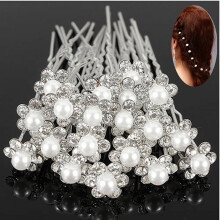 20 st bröllopsbrud fuskpärla strass blomma hårspinnar clips silverfärgade smycken