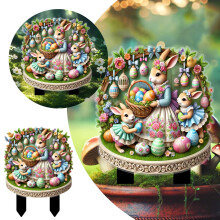 Oster-Gartenschilder mit Eierkorb und Karottenhasen, Willkommensschilder, Acryl-Oster-Gartenstecker, Frühlings-Gartendekorationen, Ornamente für