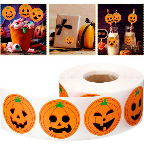 500 τεμάχια αυτοκόλλητα Halloween για παιδιά, στρογγυλό ρολό 1,5" για σακουλάκια 2