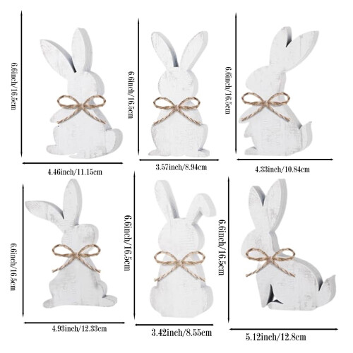 Rustic Wooden Easter Bunny Table Decor Set of 6 2