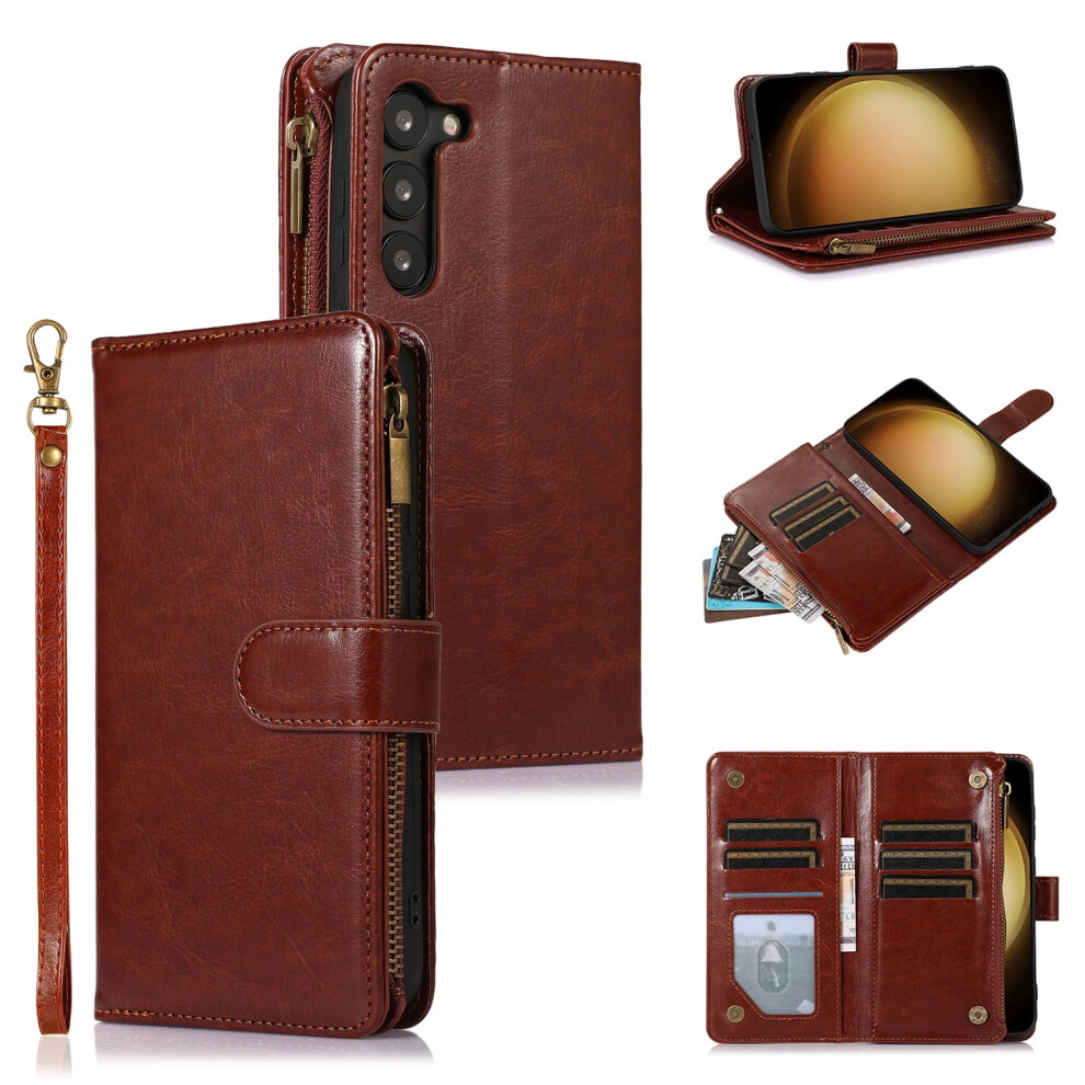 Samsung Galaxy S23 Case Â Pu Leather Wallet Folio With 9 Card Slots, Zipper Pocket, Stand & Wrist Strap, Compatible With S23 6.1" 9365509585306