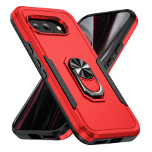 Coque robuste et antichoc pour Google Pixel 9A avec anneau de maintien et béquille, protection contre les chutes de qualité militaire, rouge et noir