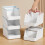 Durable Plastic Stackable Drawer Storage Organizers-Light Grey 2