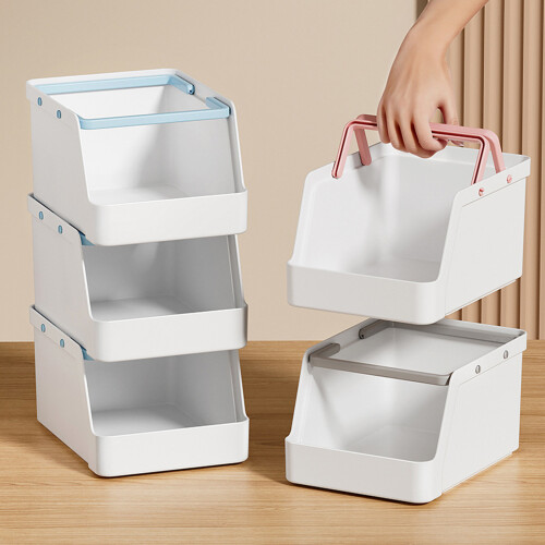 Durable Plastic Stackable Drawer Storage Organizers-Light Grey 1