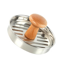 Stainless Steel Hamburger Press with Wooden Handle, Large Burger Patty Press for Grilling