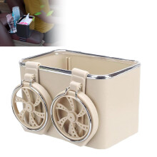 Car Armrest Organizer with 2 Cup Holders, Foldable Rotating Center Console Storage Box White