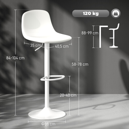 Homcom Taburetes de Bar Blanco 40.5 x 44 x 104 cm 2