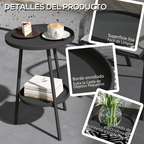 Outsunny Mesa de Jardín Negro 32 x 32 x 51 cm 2