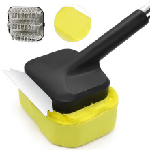 Bristle Grill Brush with Scraper, 2 HeatResistant Replaceable Heads for Cast Iron and Steel Grates