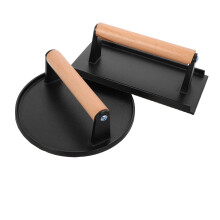 2pcs Heavy Duty Cast Iron Grill Press with Wooden Handle for Bacon, Burgers and Steak
