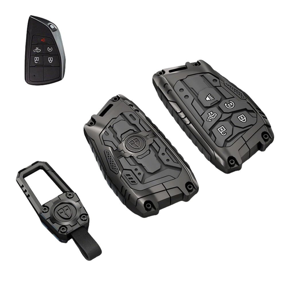 Zinc Alloy Key Fob Cover Heavy Duty Glowindark Protector For Chevy Silverado And Gmc Sierra 1500 2500Hd 3500Hd Black 9330225014775