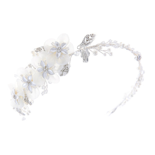Imitation Pearls Headpiece With Snowflake Elements-Silver
